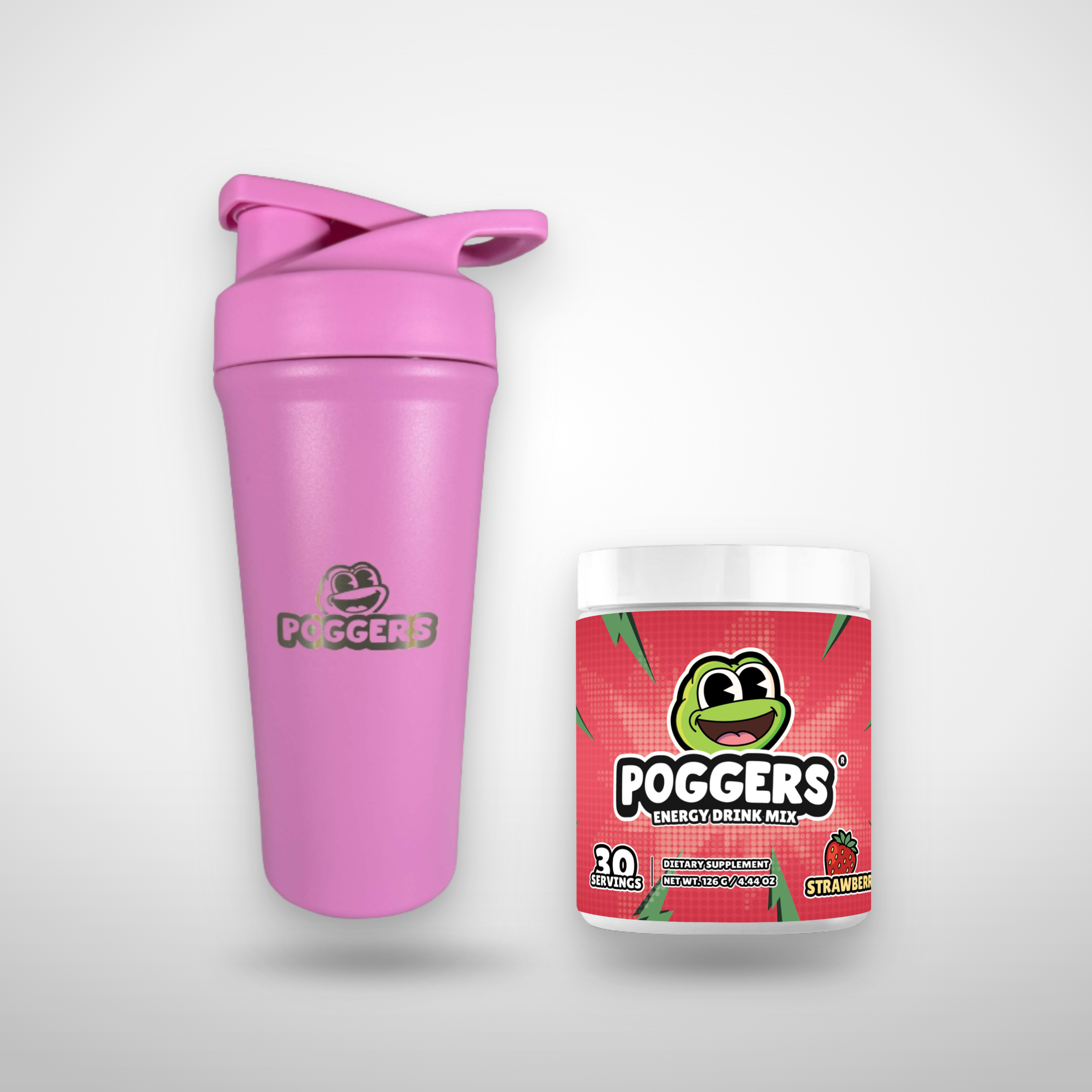Pink Stainless Steel Shaker & Strawberry Energy Bundle
